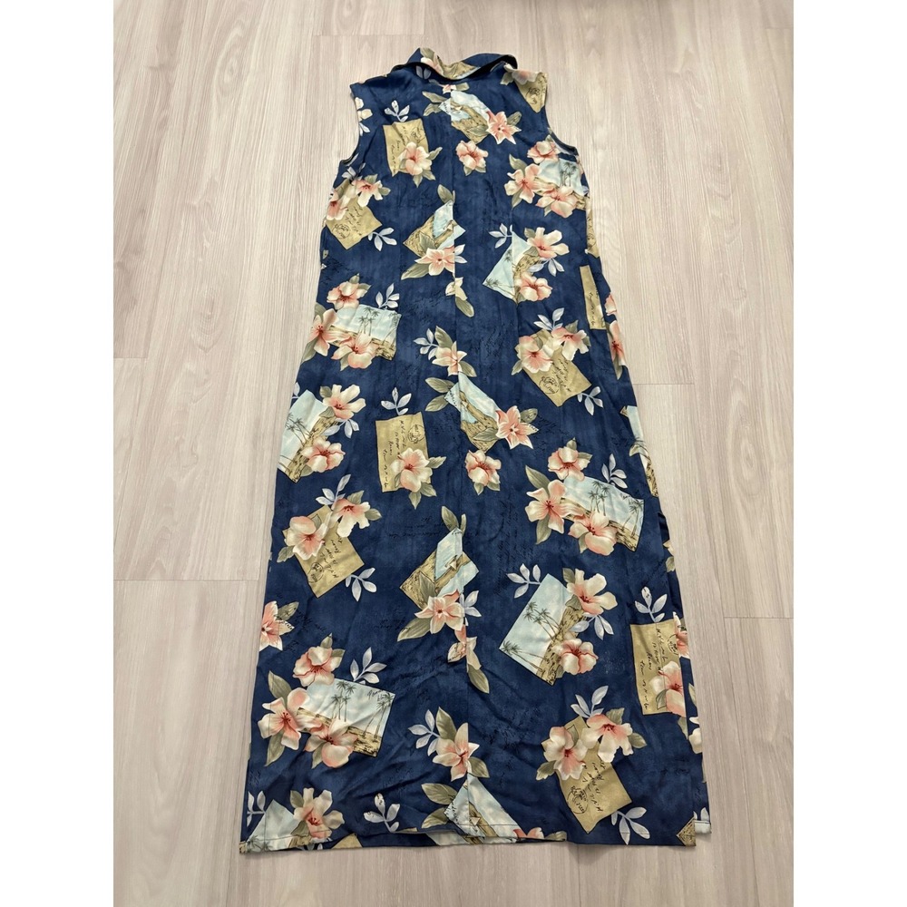 Caribbean Joe Women Maxi Dress Blue Tropical Floral Postcard Rayon Sleeveless XL - Picture 4 of 15